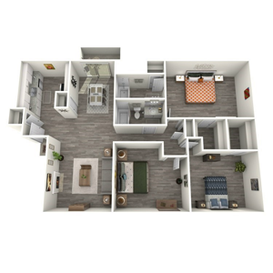 C3 three bedroom two bath 1402 square foot floor plan